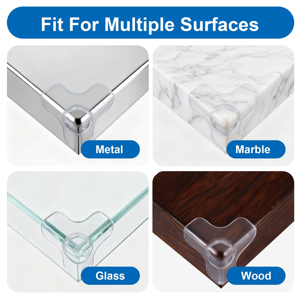 Neyauo corner protector works on wood, glass, metal, and marble surfaces.