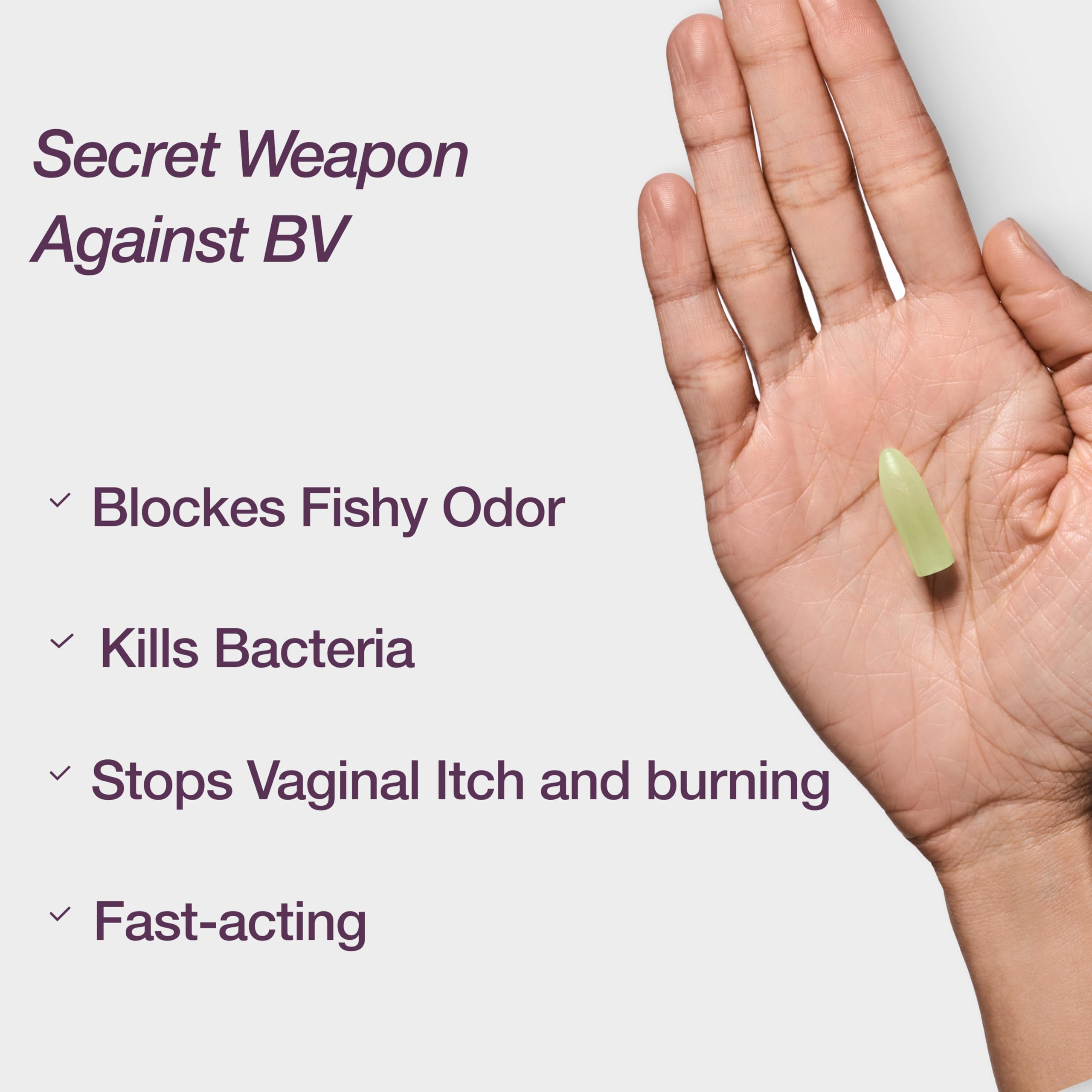 Neycher BV Away Suppostories ingredients chart highlights herbs, lactic acid, zinc, and hyaluronic acid.