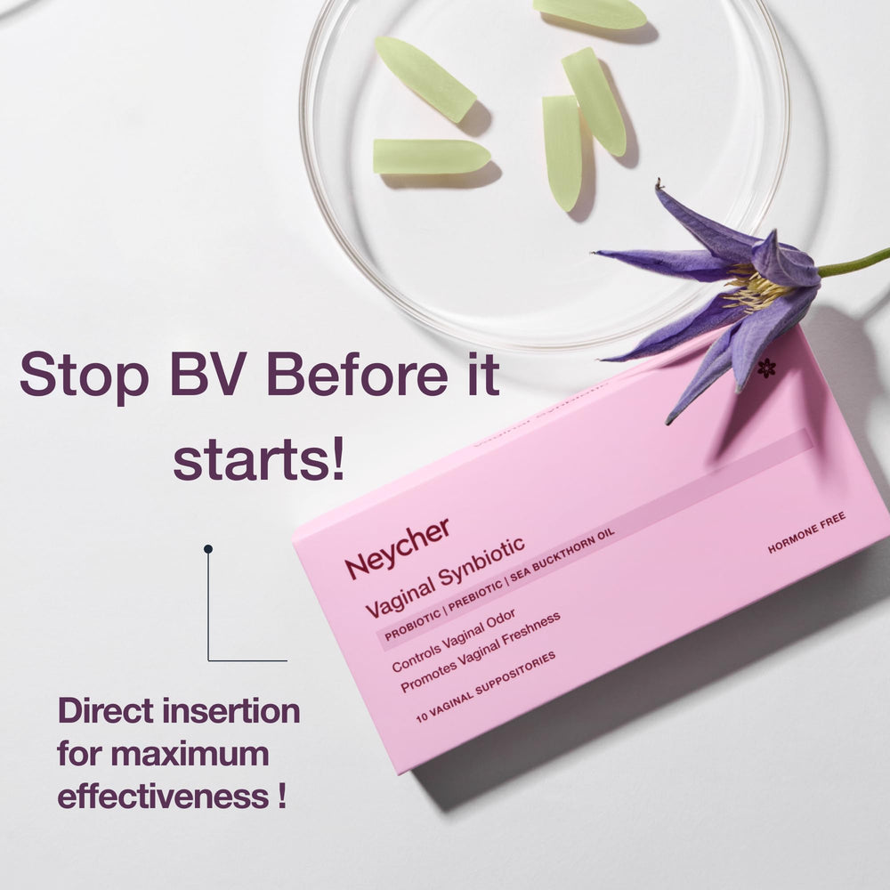 Neycher blister pack highlights portable vaginal health support for on-the-go use.