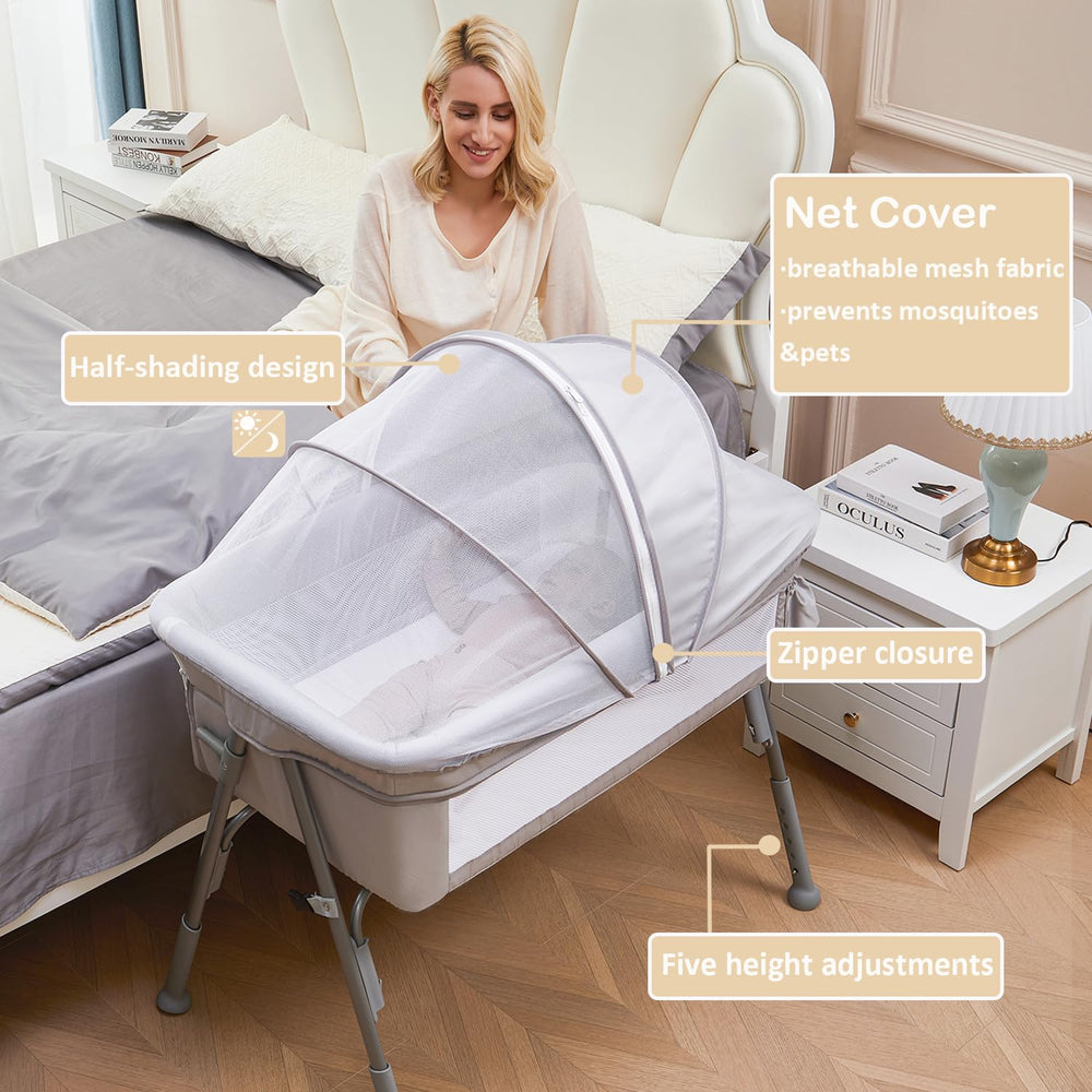 Nezmdi bassinet with 5-level height for easy nighttime access
