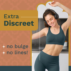 Nia Vertue cameltoe concealer with no glue stays in place for yoga.