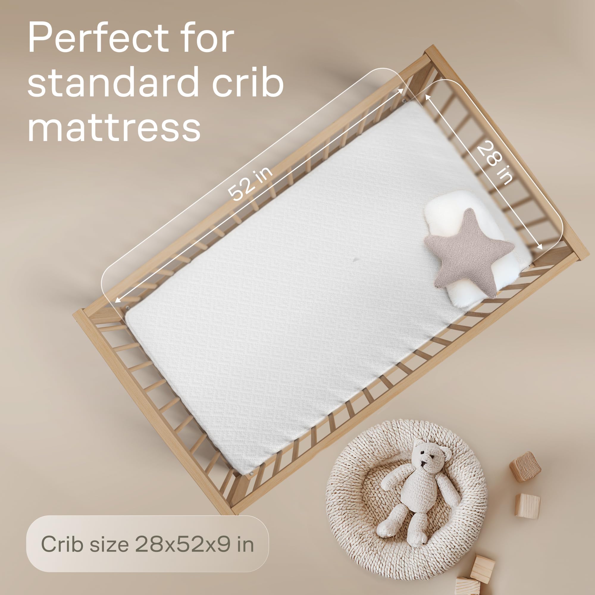 Niagara Sleep Solution deep-pocket design fits most cribs securely.