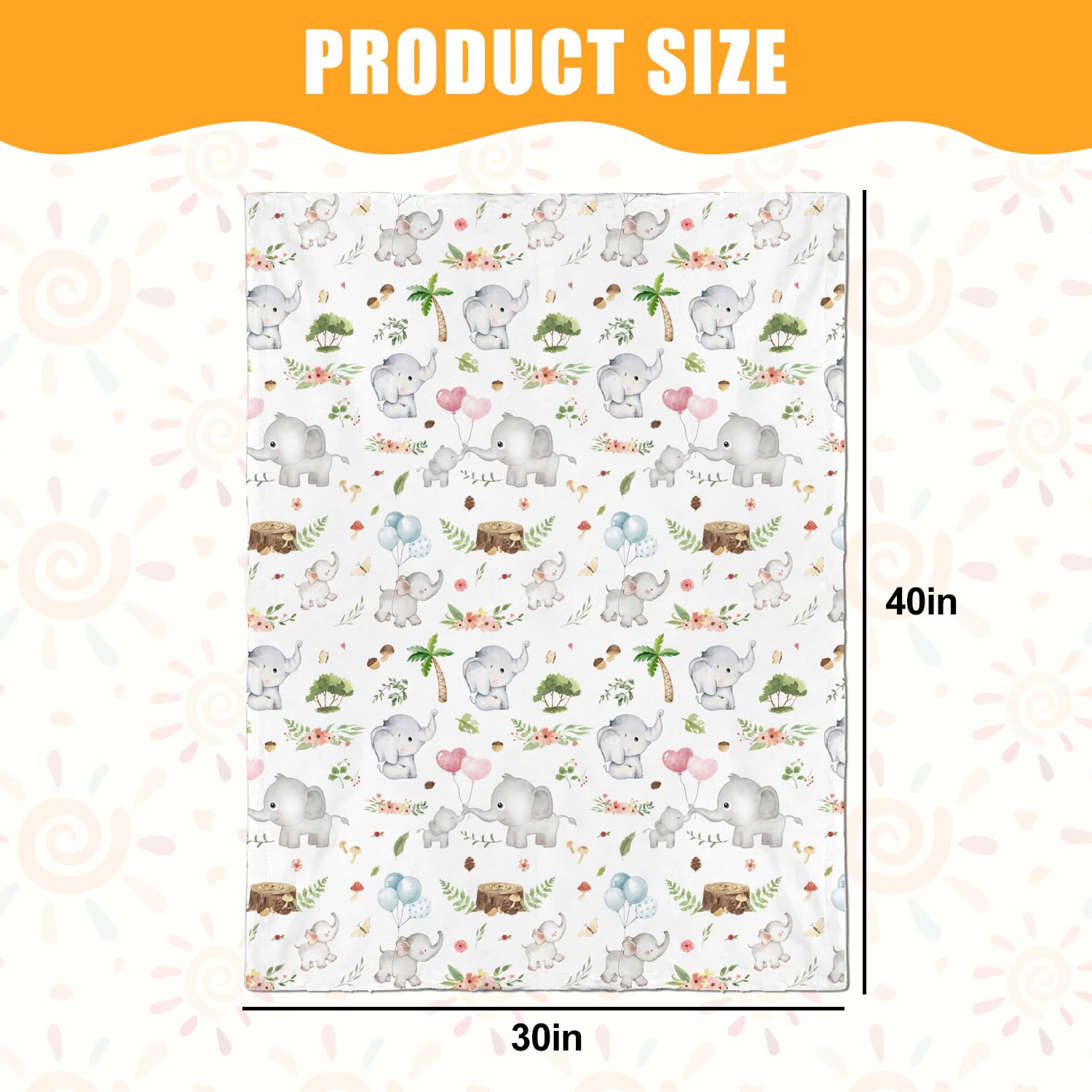 Nialnant baby blanket elephant floral back with dot pattern for warmth.
