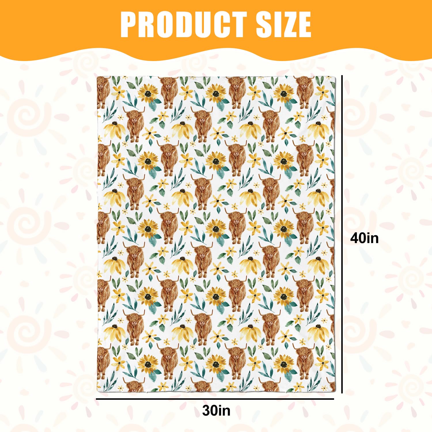 Nialnant Highland Cow Blanket back dot pattern highlights soft touch for baby snuggles.
