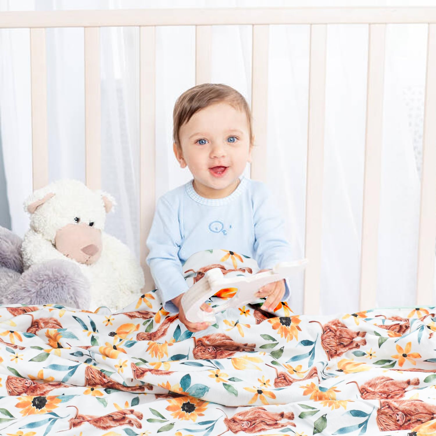 Nialnant Highland Cow Blanket doubles as a stroller cover for on-the-go comfort.