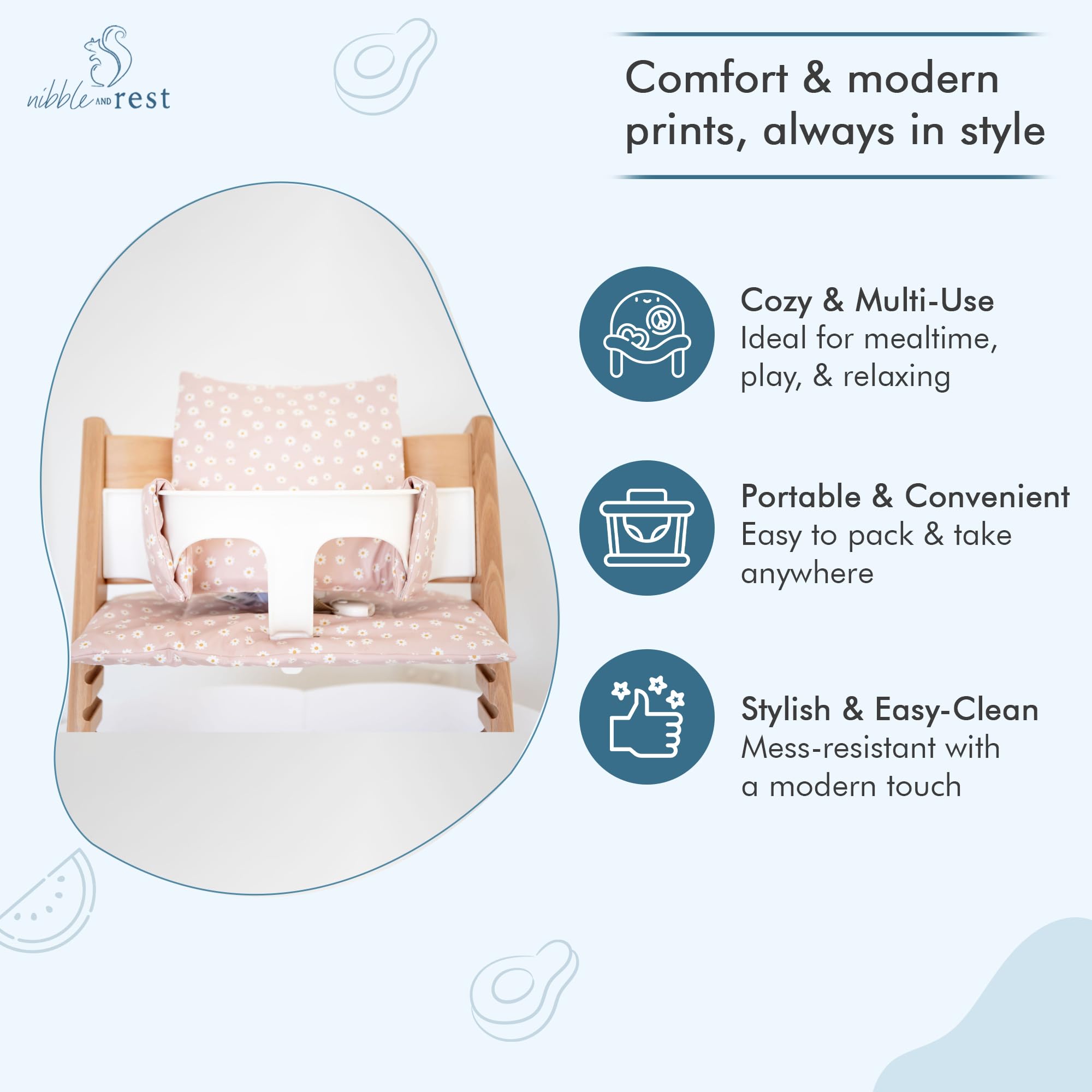 Nibble and Rest Stokke Tripp Trapp cushion set fits chairs securely
