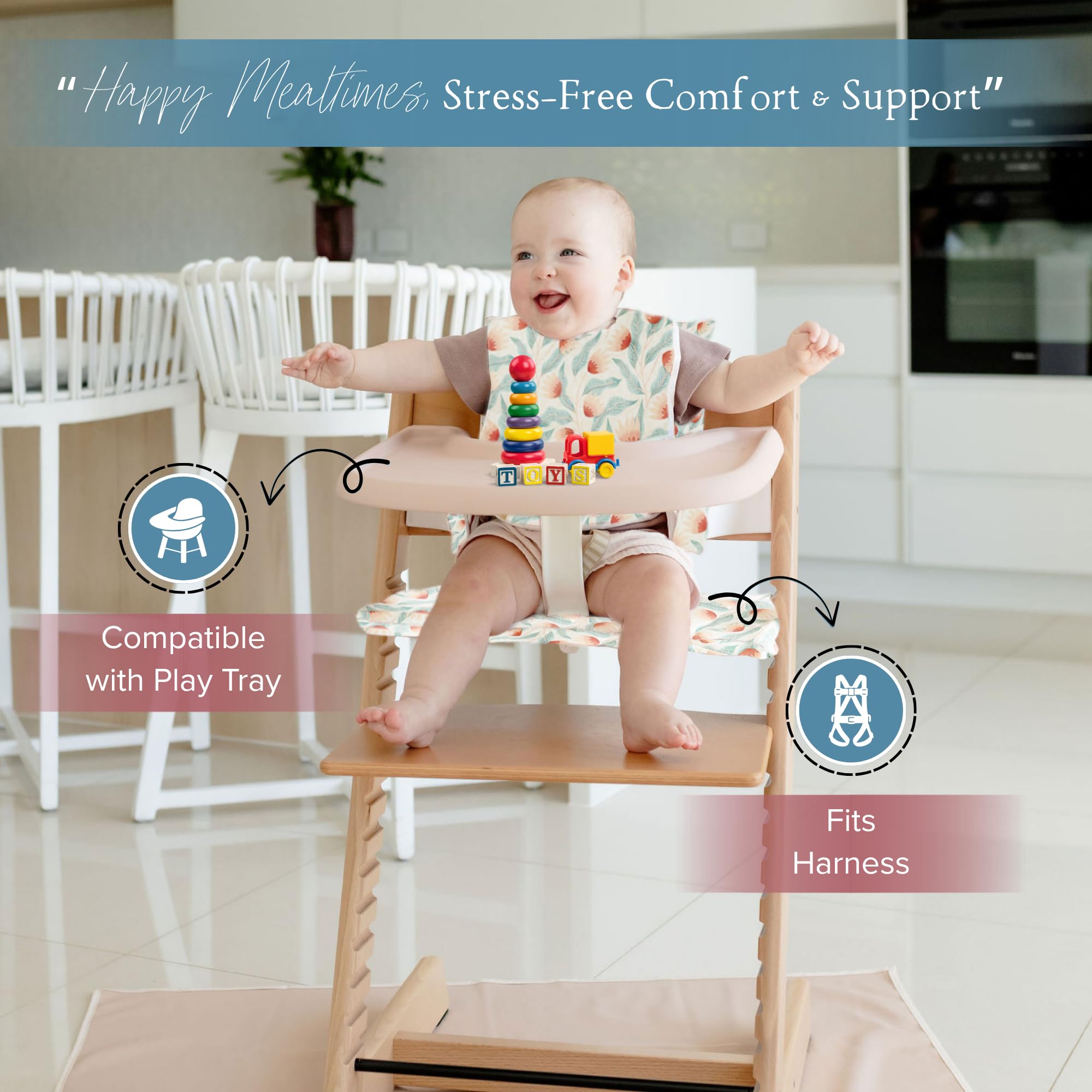 Nibble and Rest Tripp Trapp cushion showcases Baby Set compatible design