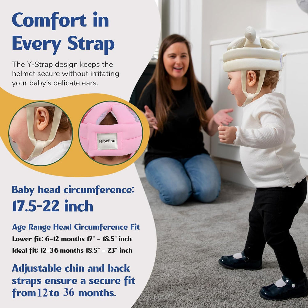 Nibelloo adjustable toddler helmet strap system supports growing kids during first steps
