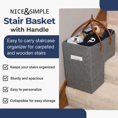 Nice & Simple Stair Basket with snap closure keeps contents secure during stair transport.