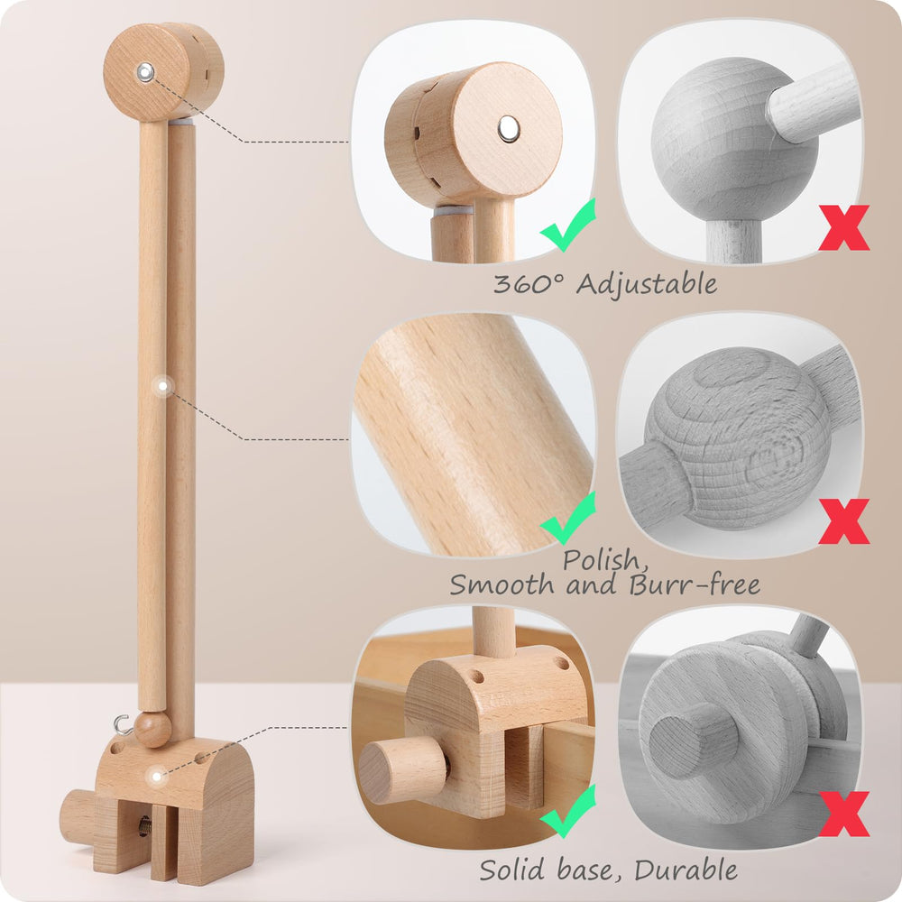 NICEMER Baby Crib Arm wood finish highlights natural beech texture and warmth.