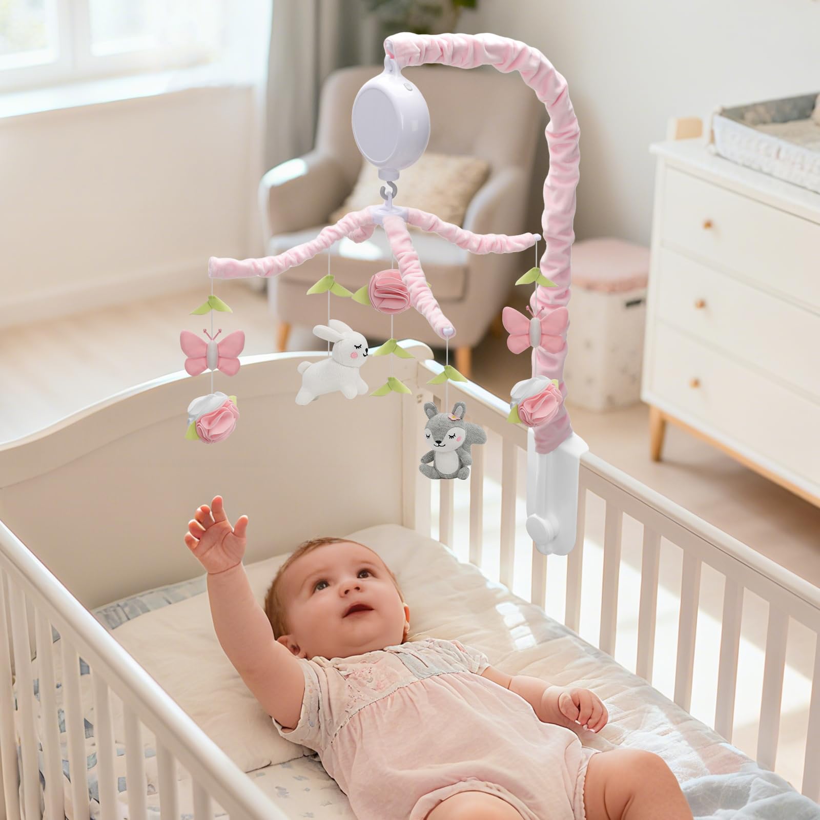 NICEMER crib mobile attaches easily to standard cribs with a detachable arm.