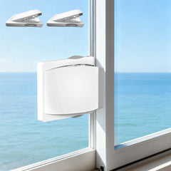 NiceTCU two-pack sliding door lock close-up shows ABS body and 3M adhesive strength