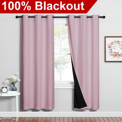 NICETOWN baby pink blackout curtains with grommets ease hanging and setup.