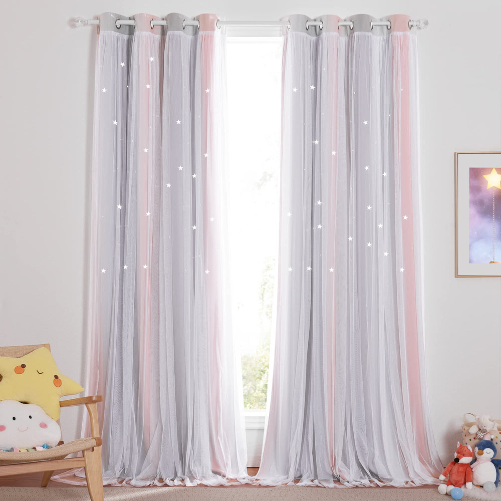 NICETOWN baby room curtains: white sheer with cosmic stars for a dreamy daughter's space.