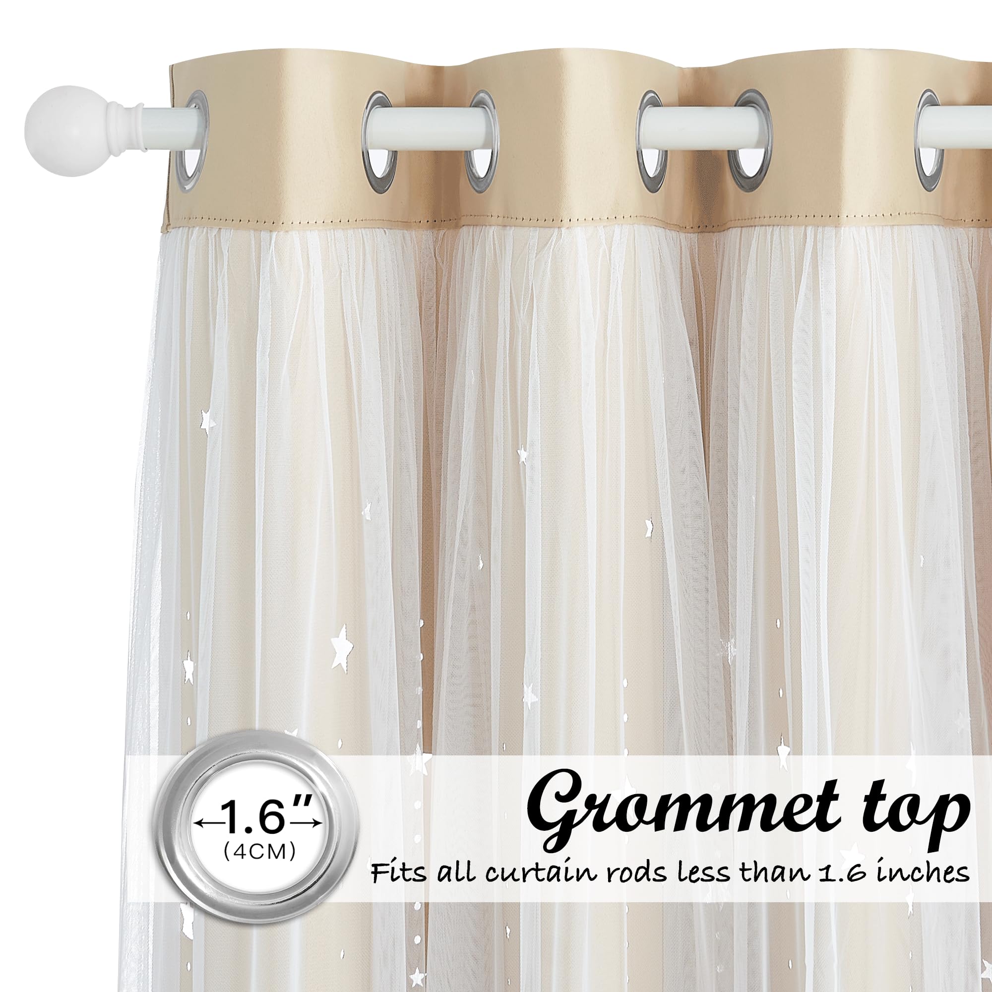 NICETOWN blackout curtains with white voile overlay for an elegant layered look.