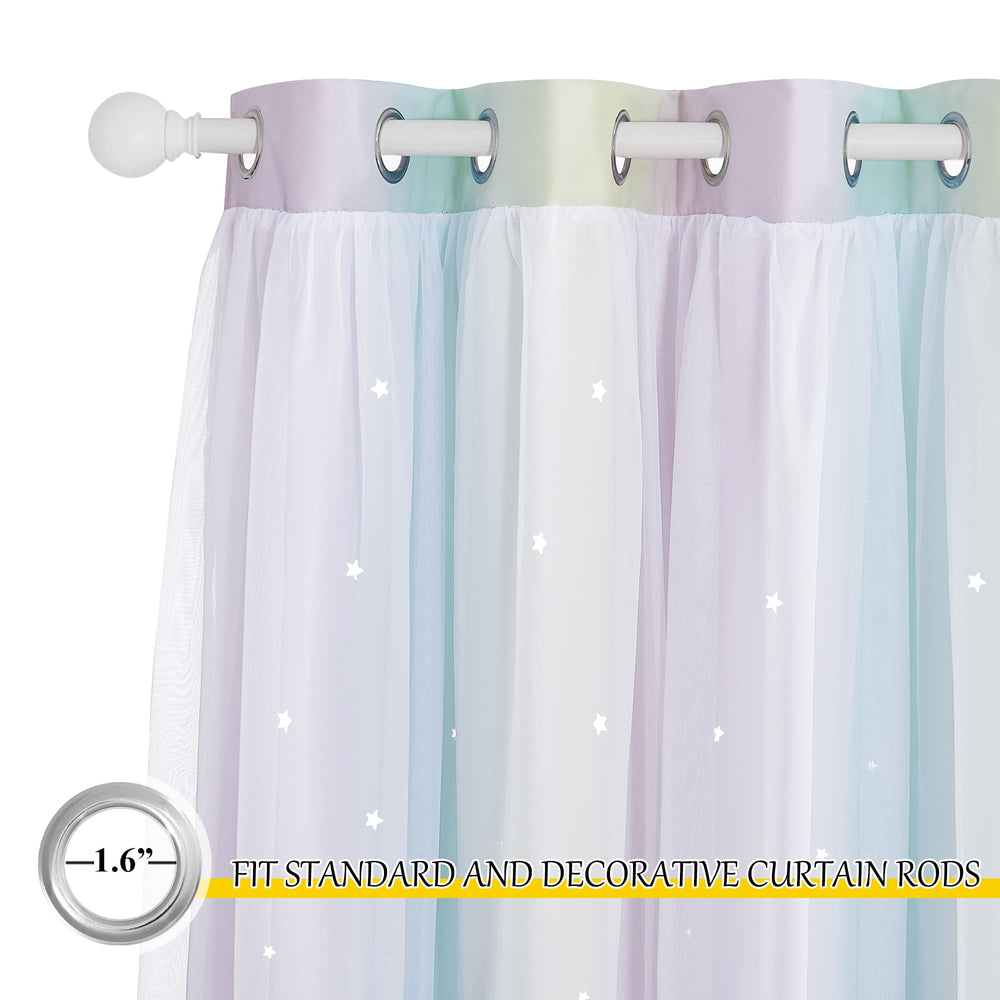 NICETOWN colorful rainbow curtains brighten a girl’s room with balanced light control.