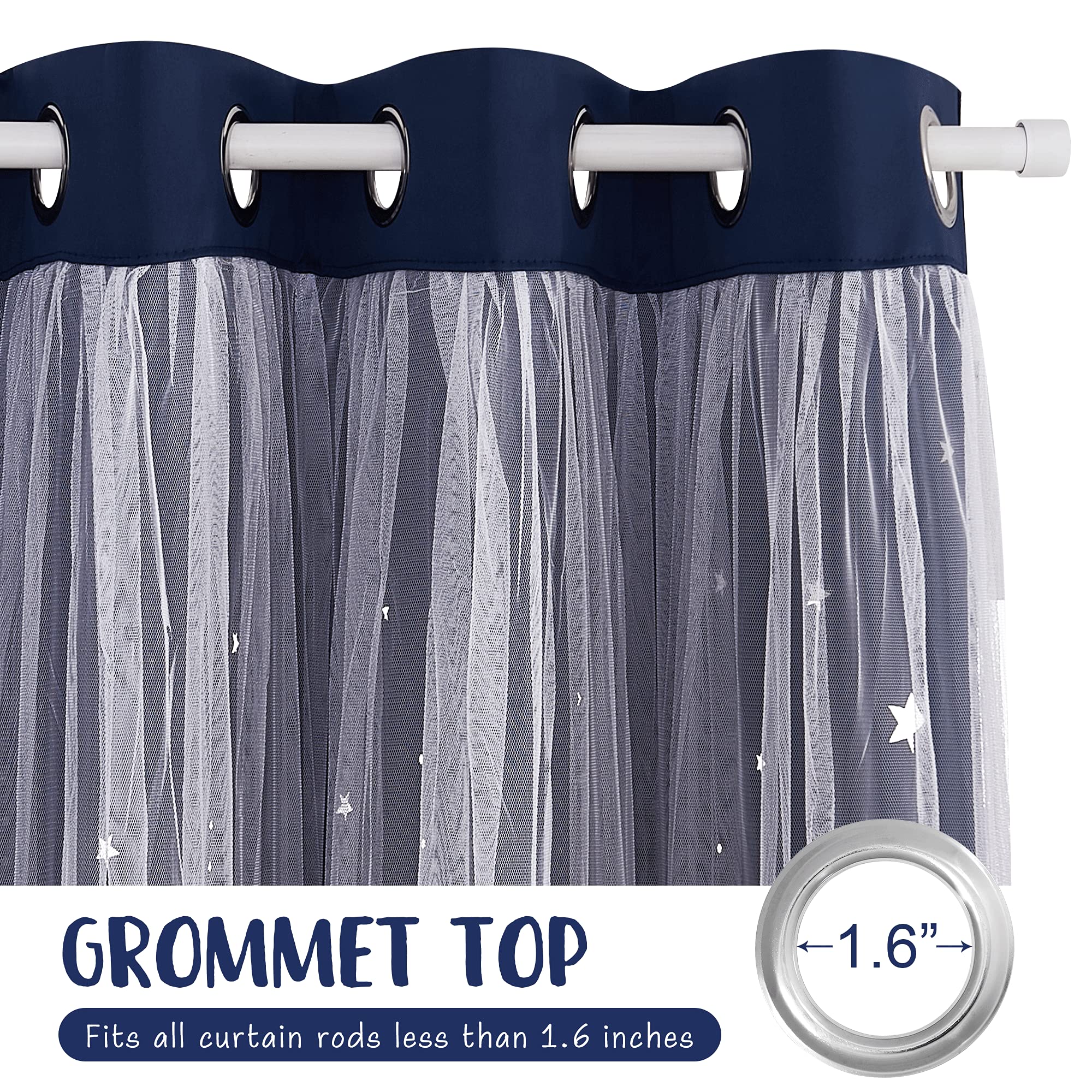 NICETOWN navy blackout double-layer curtains block light for restful sleep.