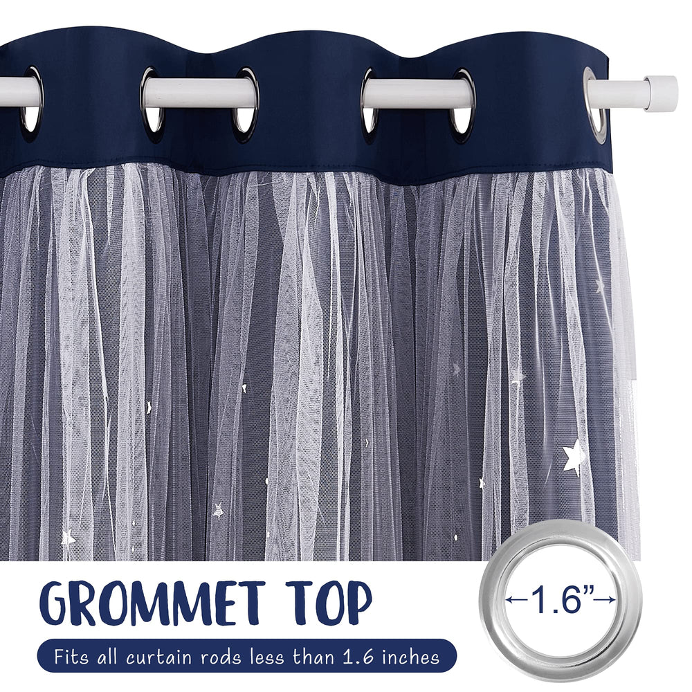 NICETOWN navy blackout double-layer curtains block light for restful sleep.