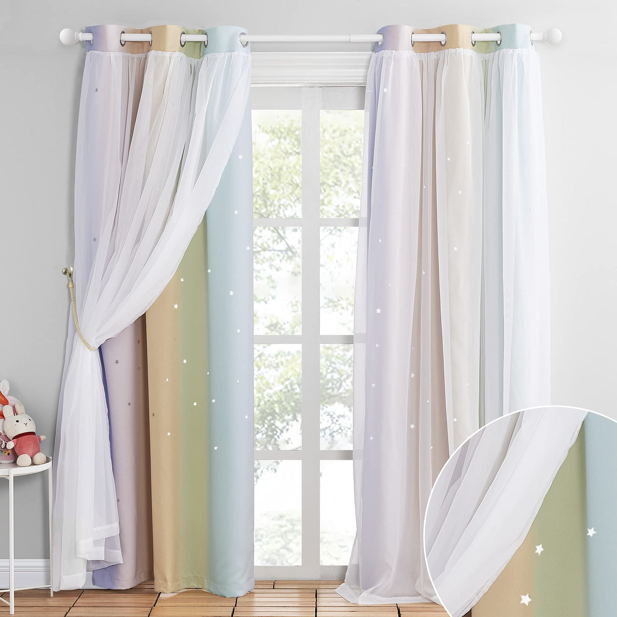 NICETOWN kids curtains star rainbow for nursery creates playful light patterns