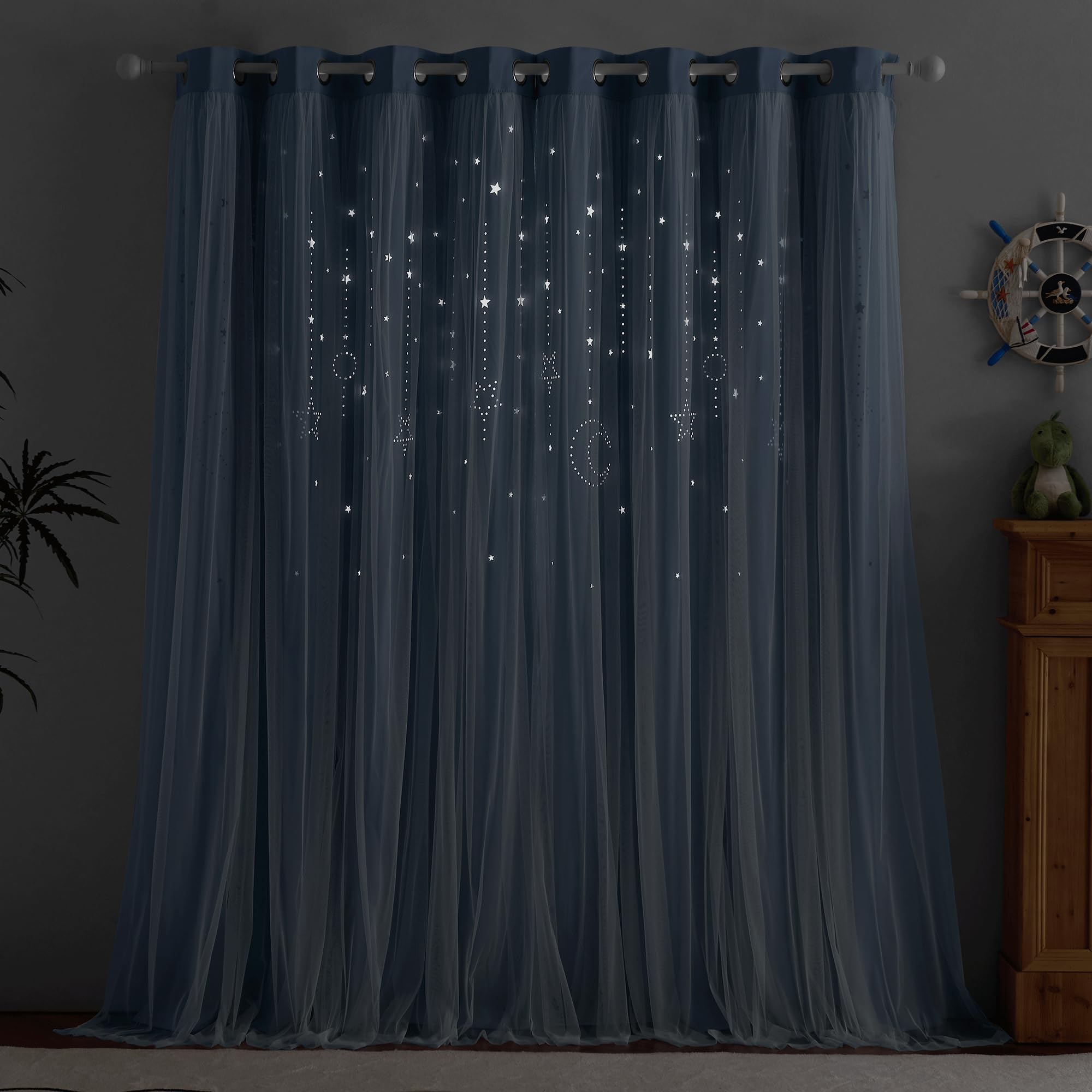 NICETOWN stone blue curtains add warm, inviting color to a nursery.