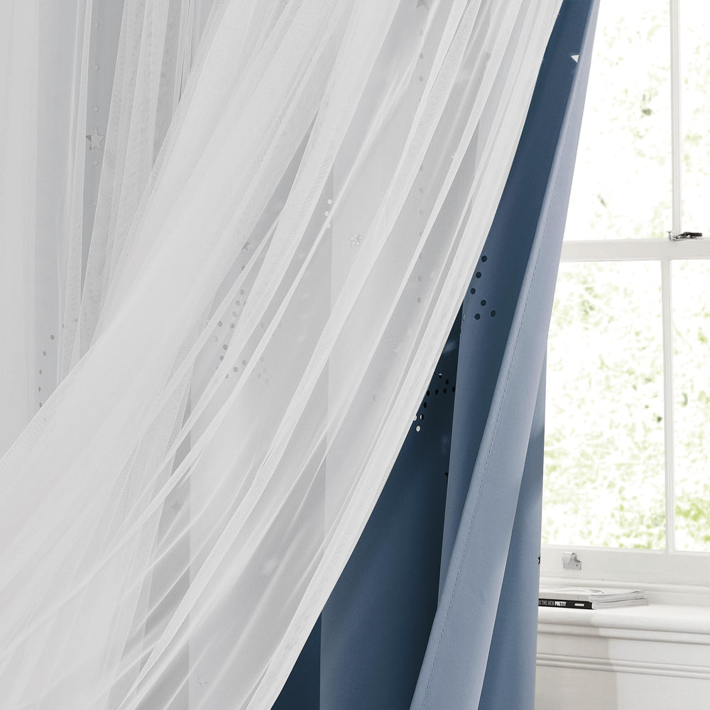 NICETOWN white voile overlay paired with blackout layer for elegant contrast.