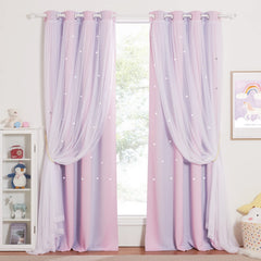 NICETOWN nursery star curtains pink purple, dreamy glow for peaceful mornings.
