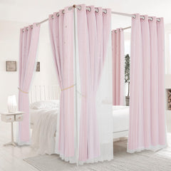 NICETOWN pink curtains star moon cutout package for dreamy kids' room decor