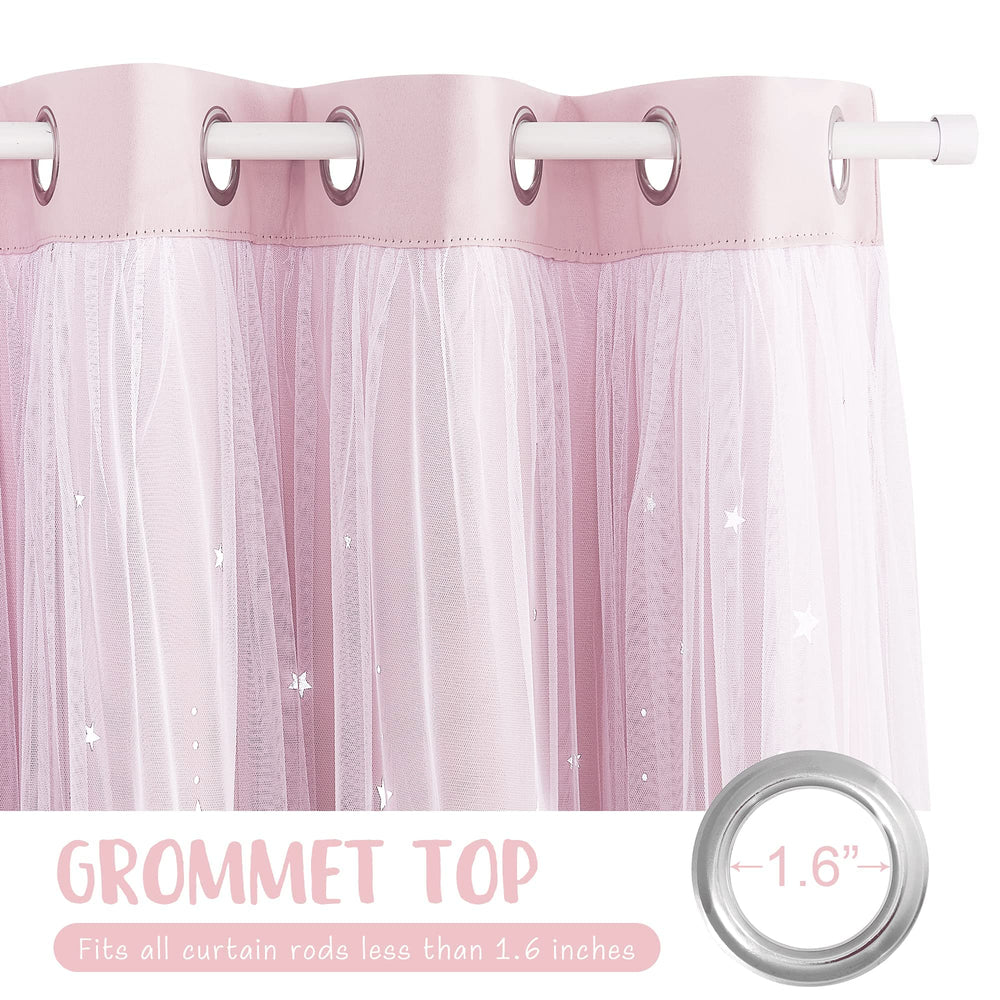 NICETOWN pink star and moon hollow-out curtains enhance kids' room decor.