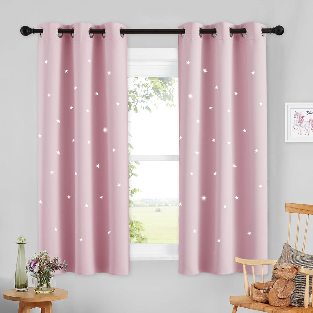 NICETOWN pink space curtains front view panel adds playful room flair.