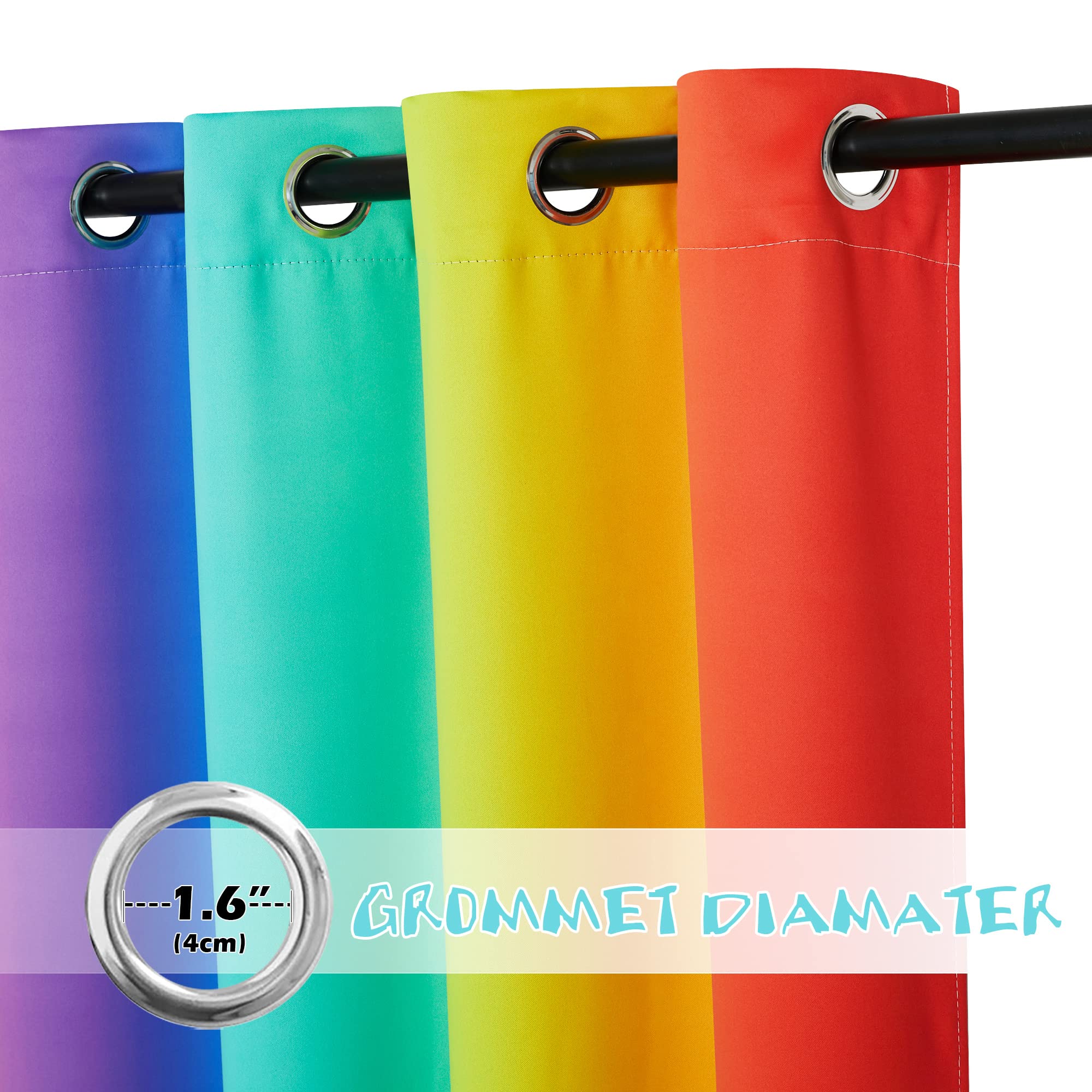 NICETOWN rainbow curtain fabric close-up showing soft texture ideal for nurseries