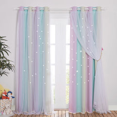 NICETOWN star-cut curtains with blackout panel provide privacy while letting gentle light through.
