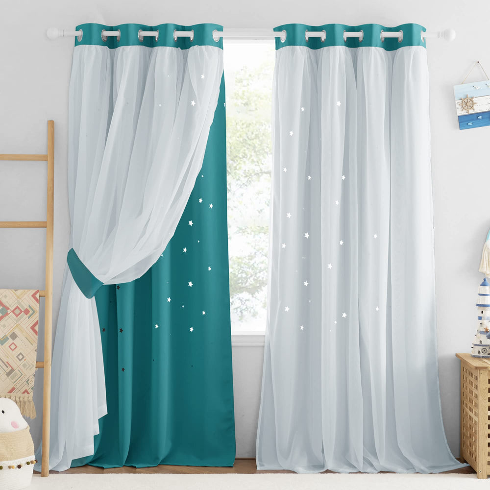 NICETOWN star-cutout curtains for kids bedroom create twinkling light patterns and privacy.