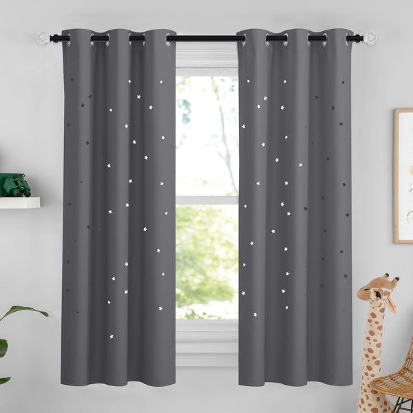 NICETOWN Twinkle curtain with hollow star cutouts creates dreamy light patterns for kids rooms