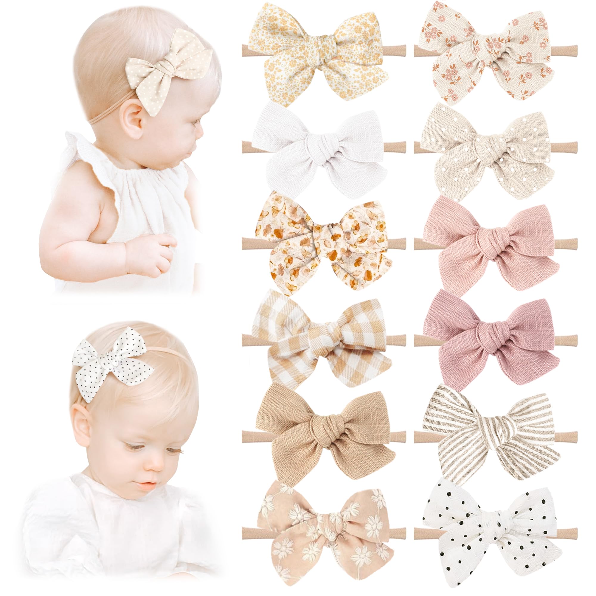 Niceye baby bow headbands with embroidery patterns for cute everyday outfits.