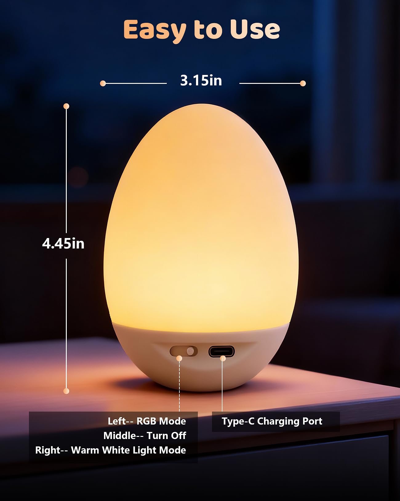 NICKLUC Egg Night Light 2.5-hour fast charge for quick recharge.
