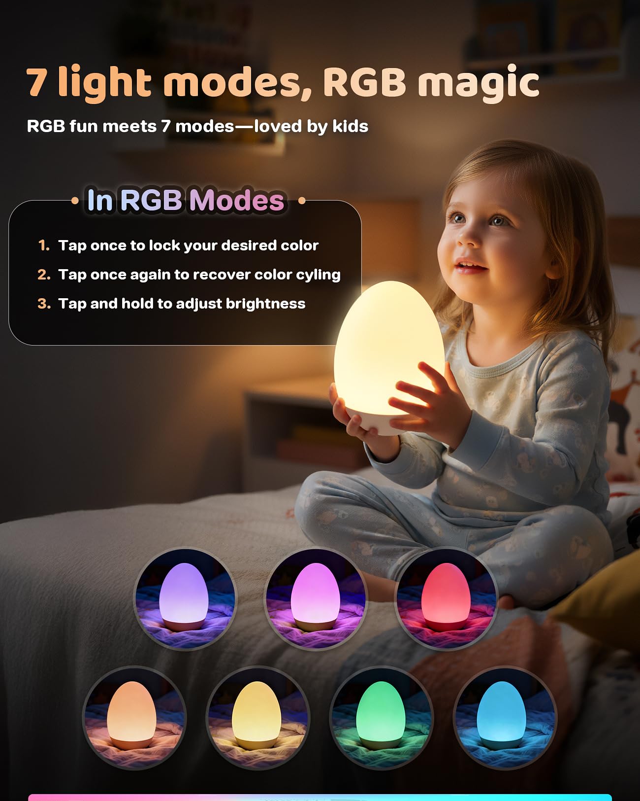 NICKLUC Egg Night Light rechargeable battery for portable use and travel.