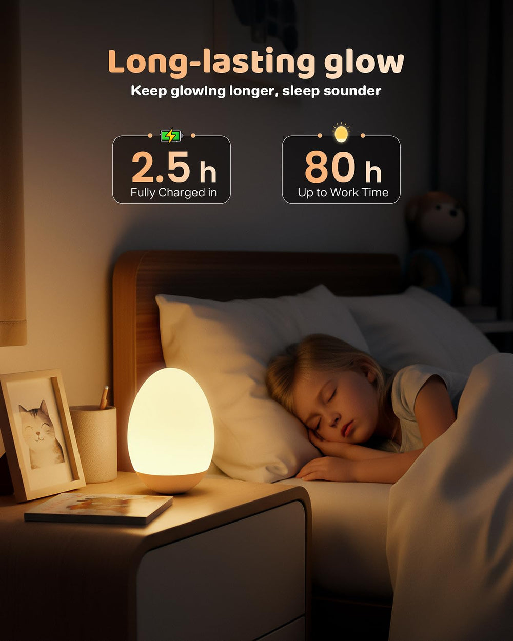 NICKLUC Egg Night Light with stepless dimming for precise bedroom brightness.