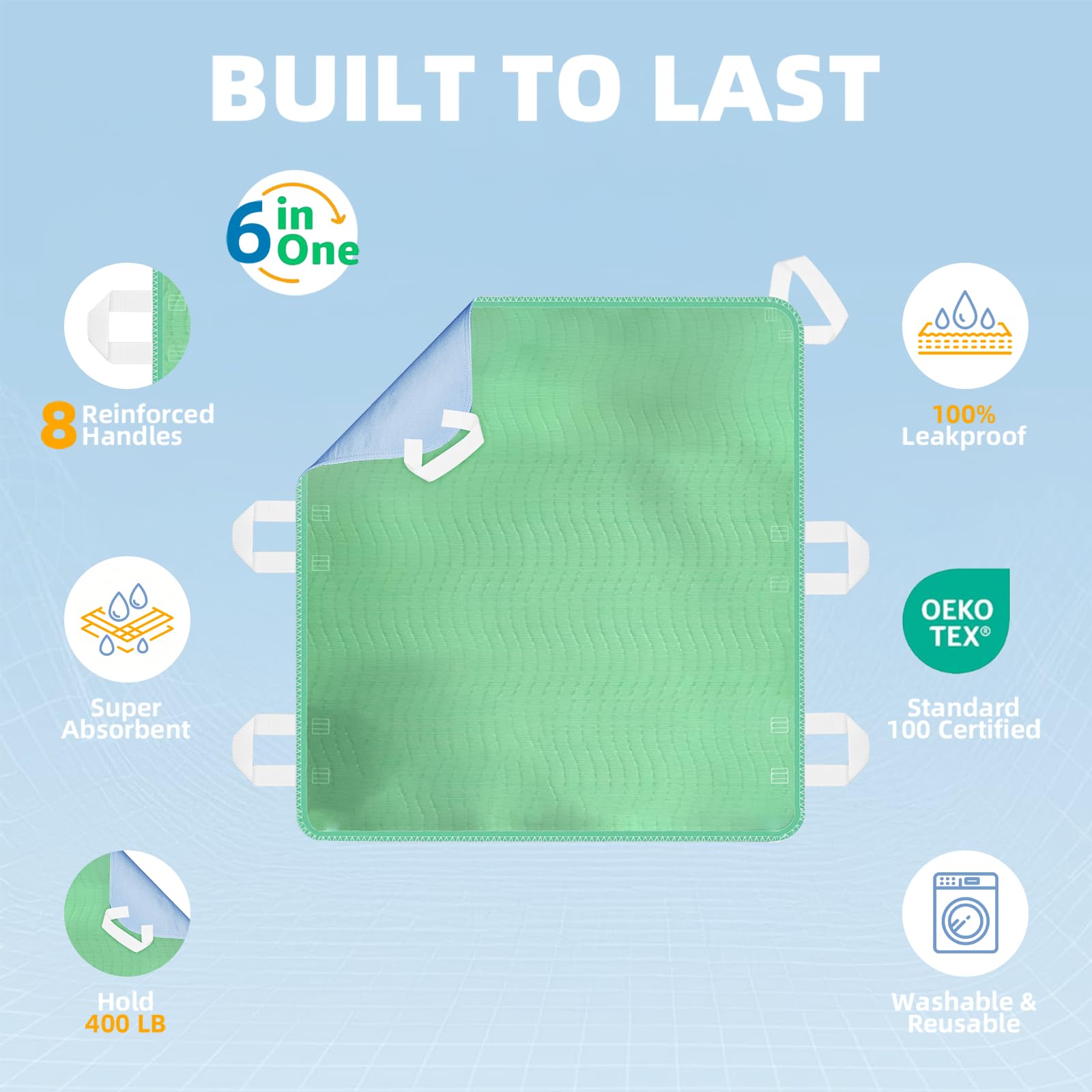 Nicohome bed pad with 8 reinforced handles enables safer repositioning