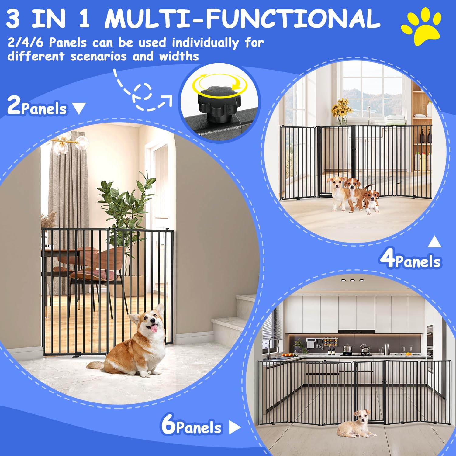 Nidouillet dog gate with door 360-degree rotation for easy passage.