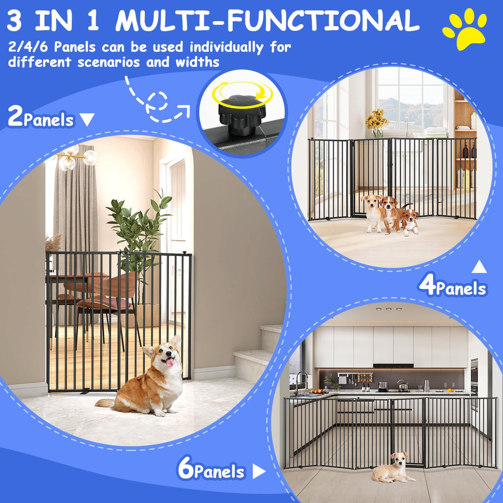 Nidouillet dog gate with door 360-degree rotation for easy passage.