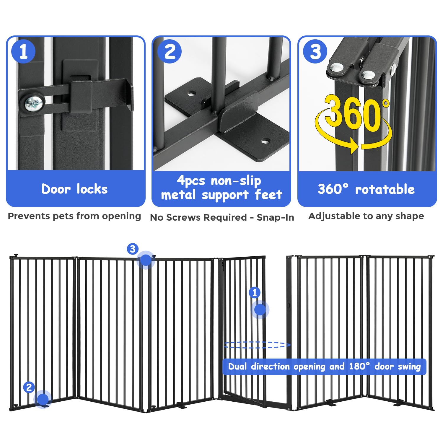Nidouillet no-tools preassembled dog gate for quick setup.