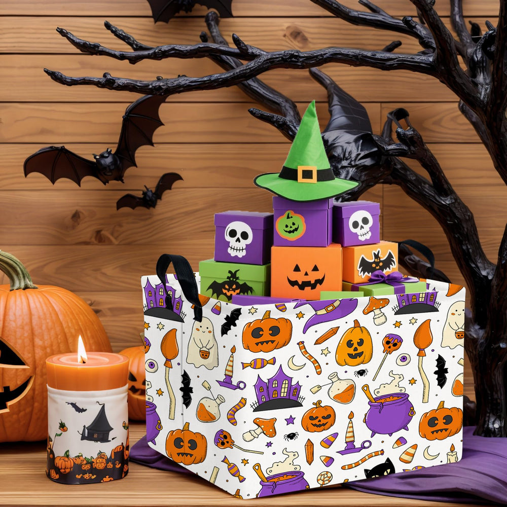 NIETEIN festive gift container doubles as decor and storage for Halloween gifts.