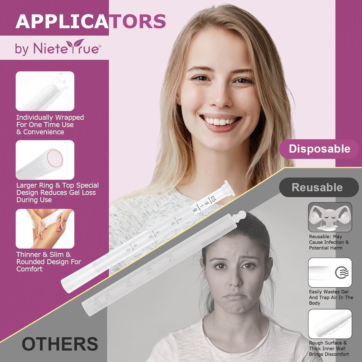 Nieteyrue applicator with recessed tip and rounded end for comfortable insertion.