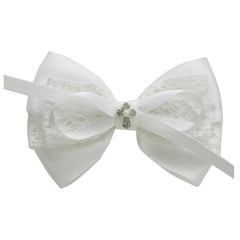 Nihao Baby white lace bow 4in clip for christening outfits and photos.