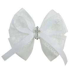 Nihao Baby white lace bow with cross for baptism ceremonies.