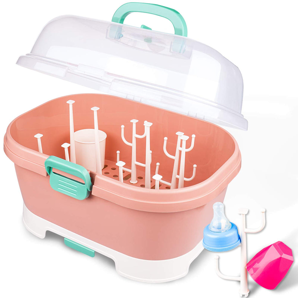 NiHome baby bottle drying rack with anti-dust lid keeps bottles clean and organized.