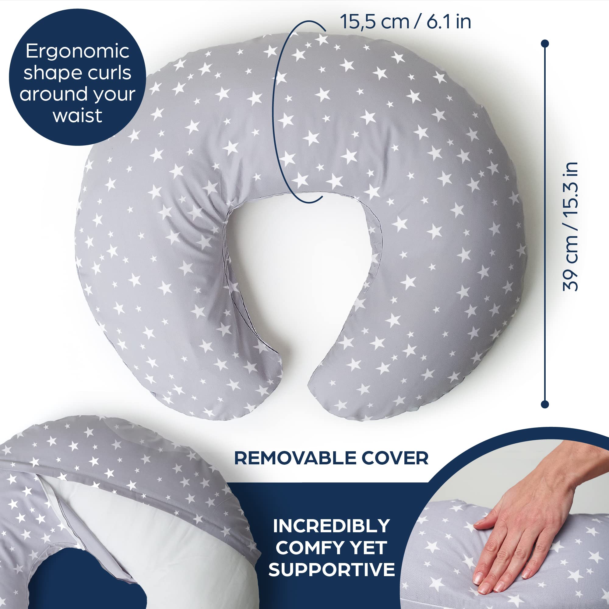 Niimo pillow wrapped around the waist supports hands-free feeding.