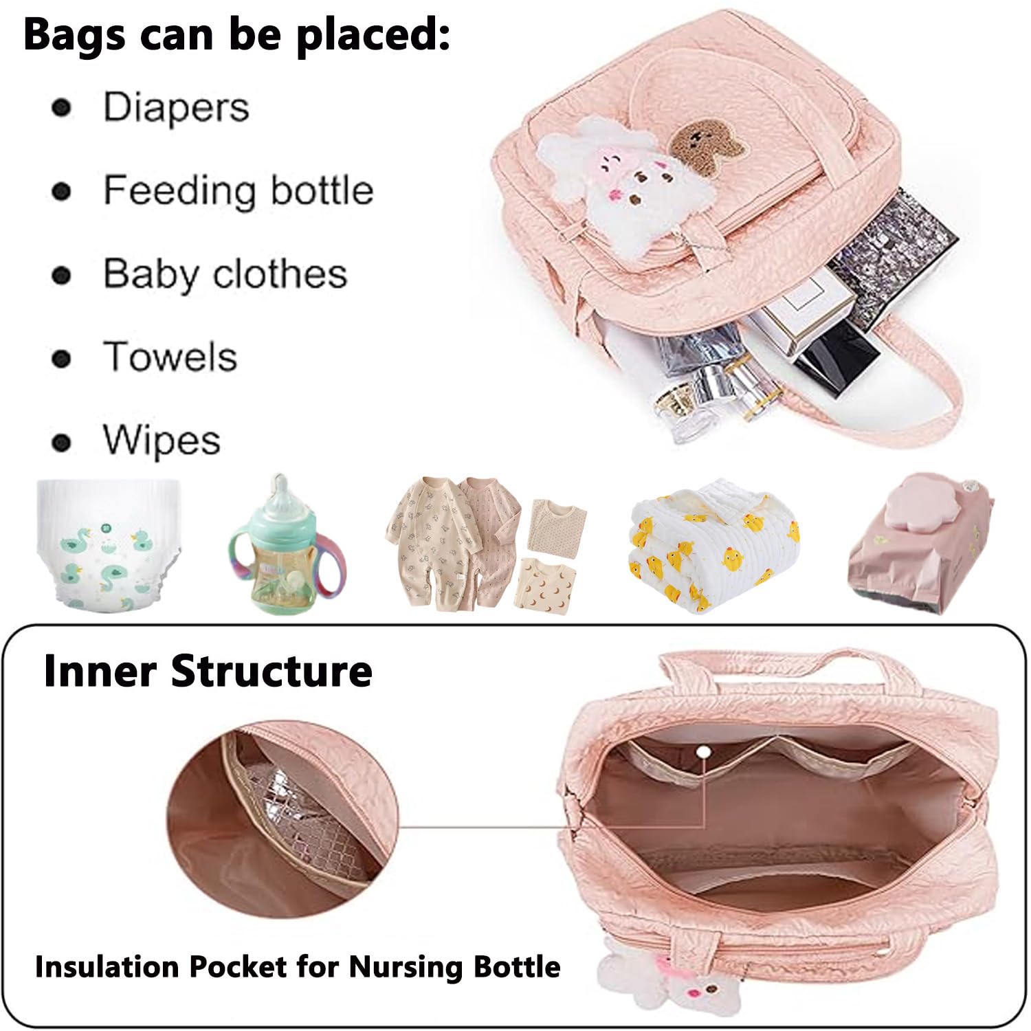 NIKUKY diaper bag tote crafted from lightweight quilted nylon for easy carry
