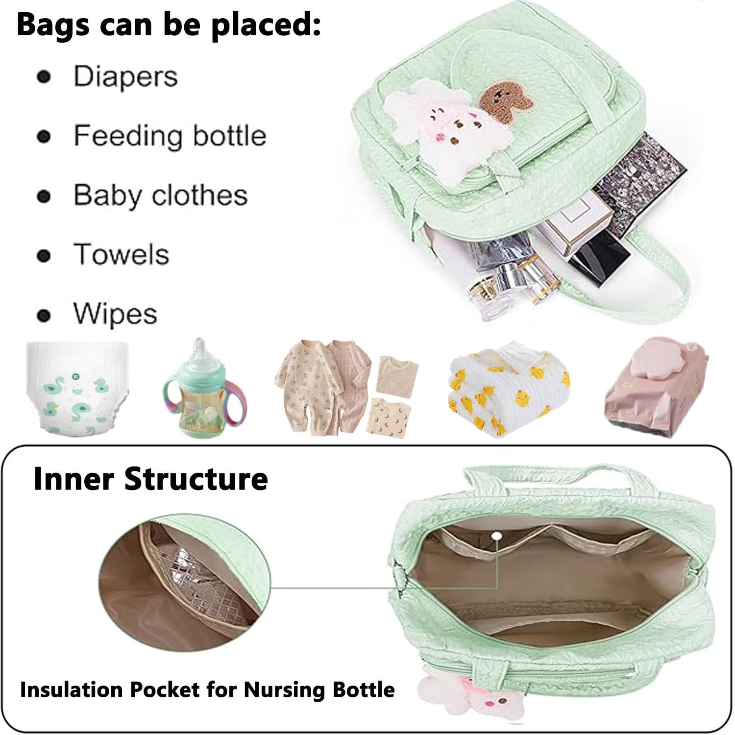 NIKUKY Diaper Bag Tote structured base prevents tipping