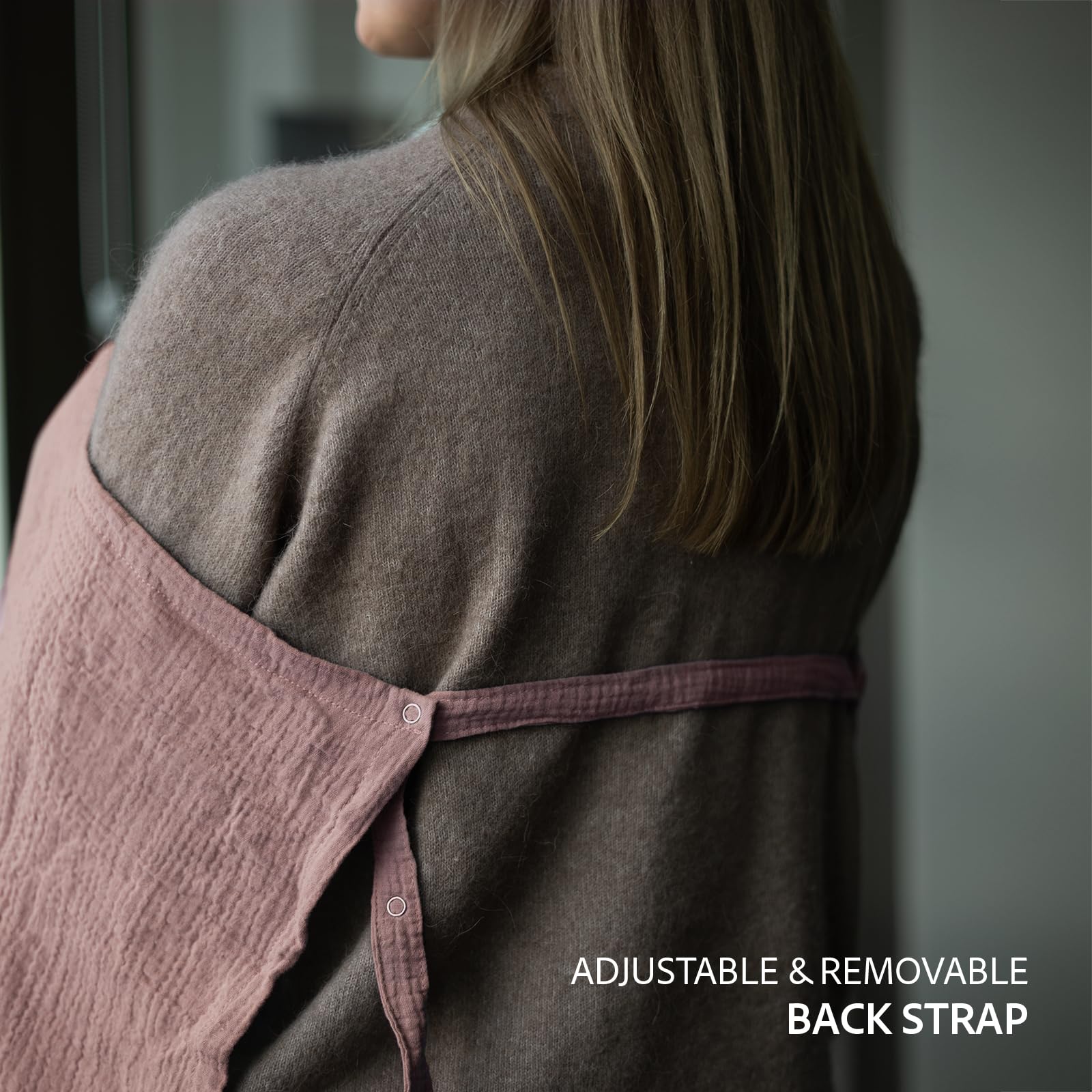 Adjustable neck and back straps secure private nursing.